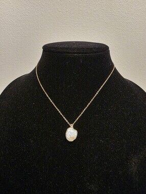 China At I, Keshi Flat Pearl  Necklace 10k Goldplated Sterling Silver 16"+1" New